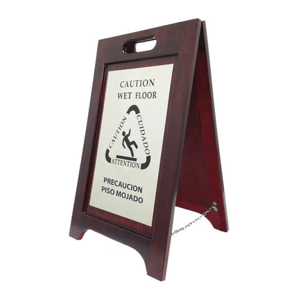 Biển Báo Sàn Ướt Bằng Gỗ Hospitality 1 Source WWFBR Đa Ngôn Ngữ 2 Mặt Gỗ/Óc Chó
