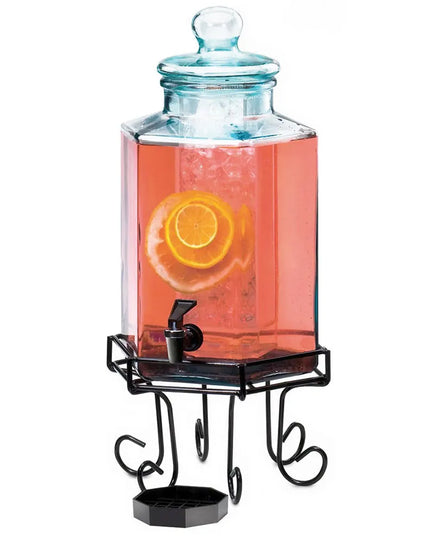 Bình Đựng Nước Thủy Tinh Cal-Mil 1111 Lục Giác 7.6 lít Ngăn Đá - Đế Inox Đen
