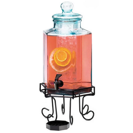Bình Đựng Nước Thủy Tinh Cal-Mil 1111 Lục Giác 7.6 lít Ngăn Đá - Đế Inox Đen