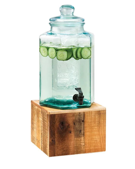 Bình Đựng Nước Thủy Tinh Cal-Mil 3422-2 Madera Lục Giác 7.6 lít Ngăn Đá - Đế Gỗ