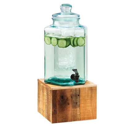 Bình Đựng Nước Thủy Tinh Cal-Mil 3422-2 Madera Lục Giác 7.6 lít Ngăn Đá - Đế Gỗ