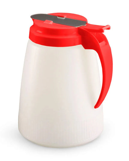 Bình Đựng Syrup Chống Nhỏ Giọt Vollrath 4748-02 Dripcut® Hình Trụ 1.4 l - Polyethylene Trắng, Nắp Nhựa Đỏ