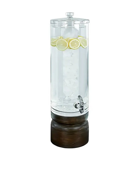 Bình Đựng Thức Uống Cal-Mil 22441-3INF-112 Tròn 25.4 cm - Cao 73.7 cm, Bình Nhựa Trong Suốt, Đế Gỗ Sồi Vintage Nâu Sẫm