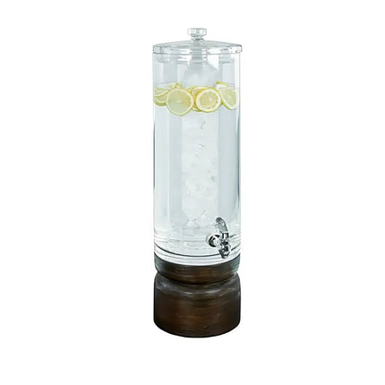 Bình Đựng Thức Uống Cal-Mil 22441-3INF-112 Tròn 25.4 cm - Cao 73.7 cm, Bình Nhựa Trong Suốt, Đế Gỗ Sồi Vintage Nâu Sẫm