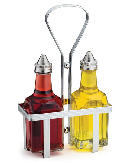 Bộ Bình Đựng Dầu Giấm Tablecraft 600N 177 ml Kệ Chrome & Nắp Inox - Thủy Tinh, Trong Suốt