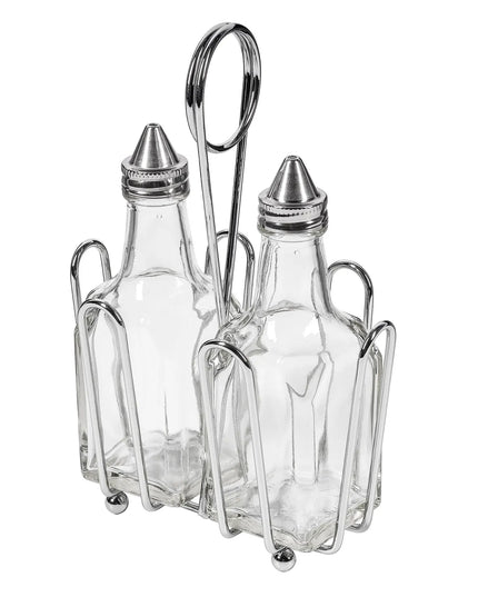 Bộ Bình Đựng Dầu Giấm Tablecraft 600ST 177 ml Kệ Chrome Nắp Inox - Thủy Tinh, Trong Suốt