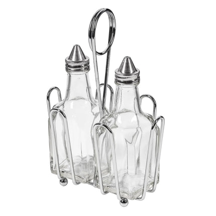 Bộ Bình Đựng Dầu Giấm Tablecraft 600ST 177 ml Kệ Chrome Nắp Inox - Thủy Tinh, Trong Suốt