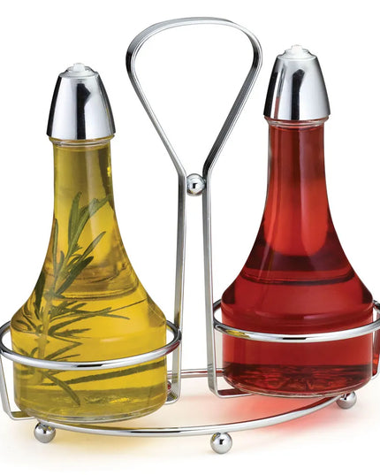 Bộ Bình Đựng Dầu Giấm Tablecraft 608N 237 ml Kệ Chrome Nắp Kim Loại - Thủy Tinh, Trong Suốt