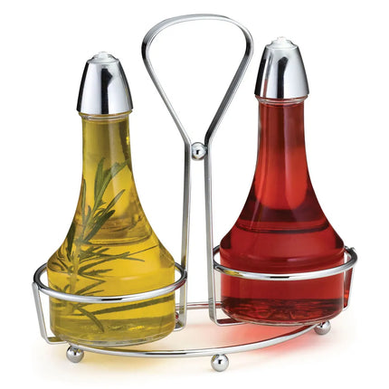 Bộ Bình Đựng Dầu Giấm Tablecraft 608N 237 ml Kệ Chrome & Nắp - Thủy Tinh, Trong Suốt