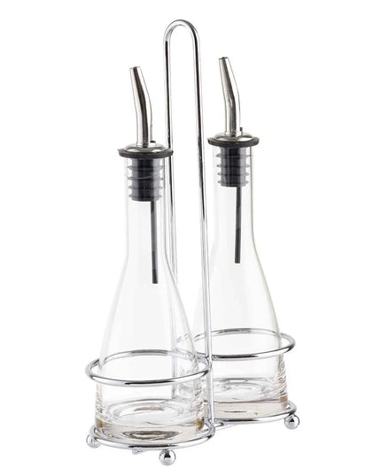 Bộ Bình Đựng Dầu Giấm Tablecraft 611N 177 ml Kệ Chrome & Vòi Rót Inox - Thủy Tinh, Trong Suốt