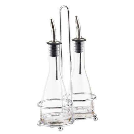 Bộ Bình Đựng Dầu Giấm Tablecraft 611N 177 ml Kệ Chrome & Vòi Rót Inox - Thủy Tinh, Trong Suốt