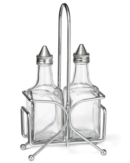 Bộ Bình Đựng Dầu Giấm Tablecraft H600N2 177 ml Kệ Chrome & Nắp Inox - Thủy Tinh, Trong Suốt