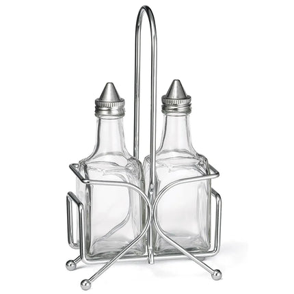Bộ Bình Đựng Dầu Giấm Tablecraft H600N2 177 ml Kệ Chrome Nắp Inox - Thủy Tinh, Trong Suốt