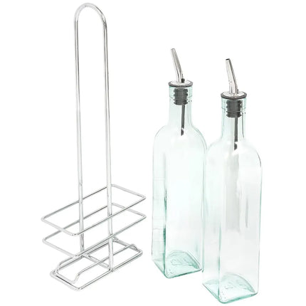 Bộ Bình Đựng Dầu Giấm Tablecraft H916N 473 ml Kệ Chrome & Vòi Rót Inox - Thủy Tinh, Xanh Lá Nhạt