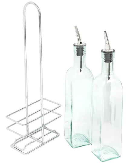 Bộ Bình Đựng Dầu Giấm Tablecraft H916N 473 ml Kệ Chrome Vòi Rót Inox - Thủy Tinh, Xanh Lá Nhạt