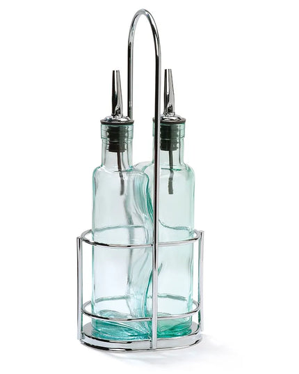 Bộ Bình Đựng Dầu Giấm Tablecraft H918N 251 ml Kệ Chrome - Thủy Tinh, Xanh Lá Nhạt