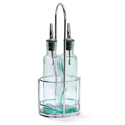 Bộ Bình Đựng Dầu Giấm Tablecraft H918N 251 ml Kệ Chrome - Thủy Tinh, Xanh Lá Nhạt