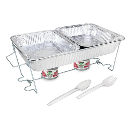 Bộ Buffet Sterno Kèm (2) Khay Đựng Thức Ăn Nửa Cỡ & Nhiên Liệu Hâm Nóng Nhôm 70370