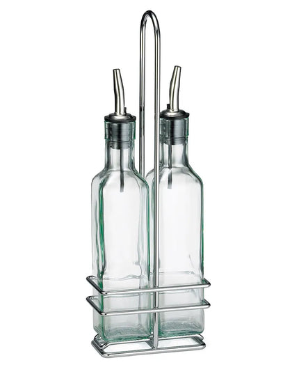 Bộ Chai Dầu Giấm Tablecraft H9085N 251 ml Giá Mạ Chrome Vòi Rót Inox - Kính Xanh Nhạt