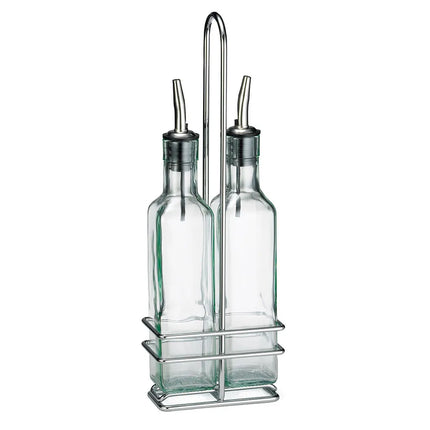Bộ Chai Dầu Giấm Tablecraft H9085N 251 ml Giá Mạ Chrome Vòi Rót Inox - Kính Xanh Nhạt