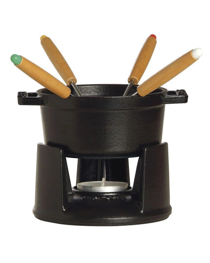 Bộ Fondue Socola Mini Staub 949915.7 lít 4 Nĩa Gang Tráng Men Đen