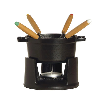 Bộ Fondue Socola Mini Staub 949915.7 lít 4 Nĩa Gang Tráng Men Đen
