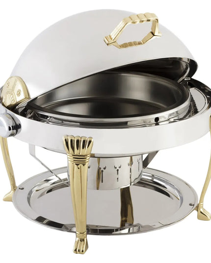 Bon Chef 12009 8 qt Round Chafer w/Roll-Top Lid & Chafing Fuel Heat