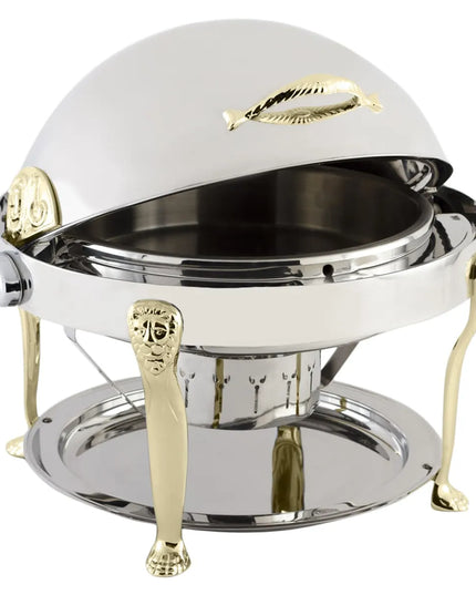 Bon Chef 18000 8 qt Round Chafer w/Roll-top Lid & Chafing Fuel Heat