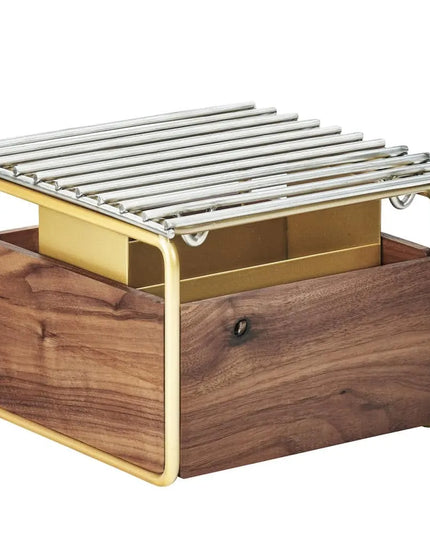 Cal-Mil 3711-46 12" Square Chafer Grill w/ Fuel Holder, Walnut/Brass