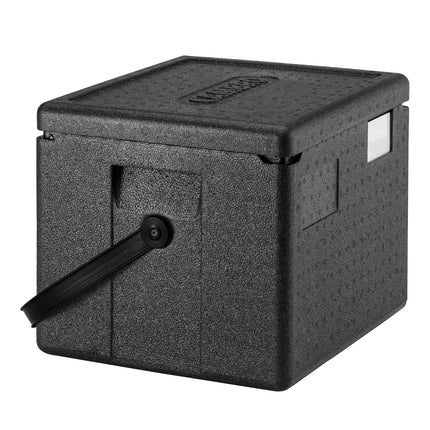 CAMBRO | Cam GoBox® Toploader – GN 1/2 – Black lid – 390×330×316 mm – Carry strap – 4h temperature hold