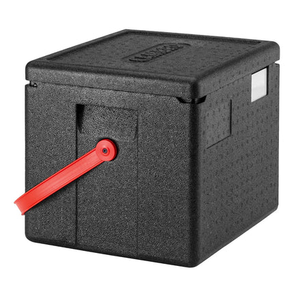 CAMBRO | Cam GoBox® Toploader – GN 1/2 – Black lid – 390×330×316 mm – Carry strap – 4h temperature hold