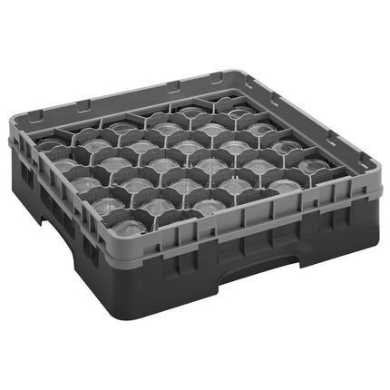 CAMBRO | CAMRACK® 30-Compartment Glass Rack – Ø79 mm – 500×500 mm – 1 Extender – Black – H 143 mm