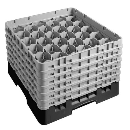 CAMBRO | CAMRACK® 30-Compartment Glass Rack – Ø79 mm – 500×500 mm – 1 Extender – Black – H 349 mm