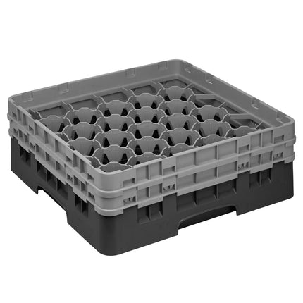CAMBRO | CAMRACK® 30-Compartment Glass Rack – Ø79 mm – 500×500 mm – 1 Extender – Black – H 184 mm