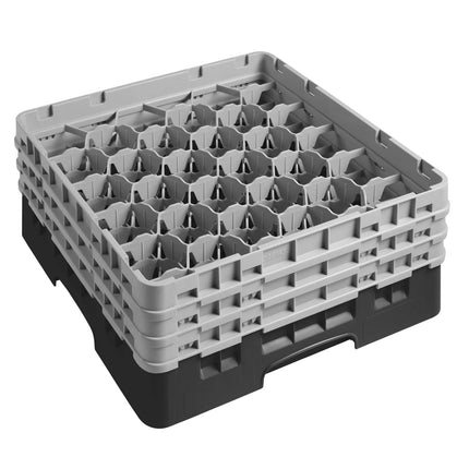 CAMBRO | CAMRACK® 30-Compartment Glass Rack – Ø79 mm – 500×500 mm – 1 Extender – Black – H 225 mm