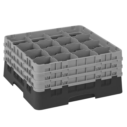 CAMBRO | CAMRACK® Glass & Tumbler Dishwasher Rack – 16 Compartments – 500×500 mm – 225 mm H – Black