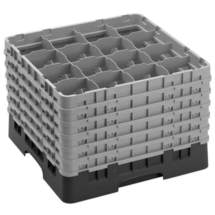 CAMBRO | CAMRACK® Glass & Tumbler Dishwasher Rack – 16 Compartments – 500×500 mm – 349 mm H – Black