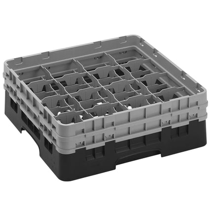 CAMBRO | CAMRACK® Glass & Tumbler Dishwasher Rack – 16 Compartments – 500×500 mm – 184 mm H – Black