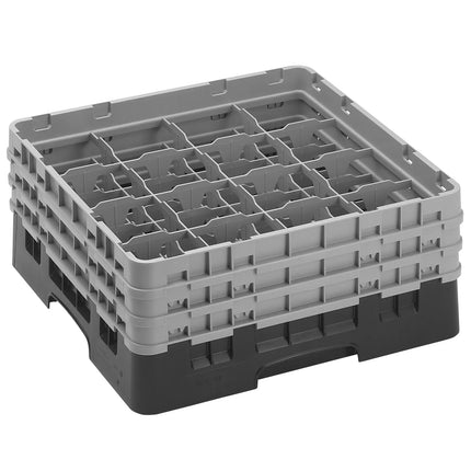 CAMBRO | CAMRACK® Glass & Tumbler Dishwasher Rack – 16 Compartments – 500×500 mm – 225 mm H – Black