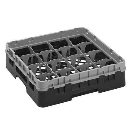 CAMBRO | CAMRACK® Glass & Tumbler Dishwasher Rack – 16 Compartments – 500×500 mm – 143 mm H – Black