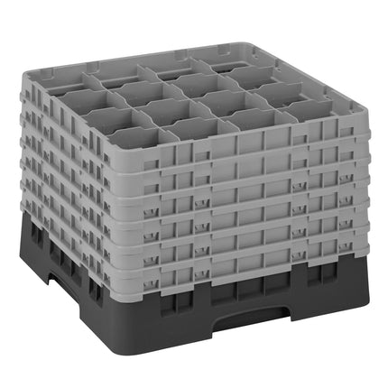 CAMBRO | CAMRACK® Glass & Tumbler Dishwasher Rack – 16 Compartments – 500×500 mm – 349 mm H – Black