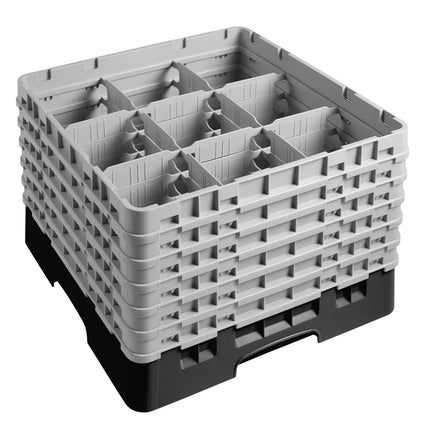 CAMBRO | CAMRACK® Glasswasher Rack – 9-Compartment, 1 Extender – 500×500×350 mm – Black