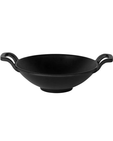 Chảo Wok Tròn Elite Global Solutions MFP7218-B Melamine Có Tay Cầm Giả Gang Đúc Đen 17.8 cm