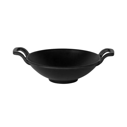 Chảo Wok Tròn Elite Global Solutions MFP7218-B Melamine Có Tay Cầm Giả Gang Đúc Đen 17.8 cm
