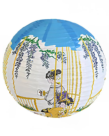 Đèn Lồng Giấy Tròn Kiểu Nhật Thunder Group HL36-2 Họa Tiết "Tranh Samurai" 40.6 cm Màu Trắng