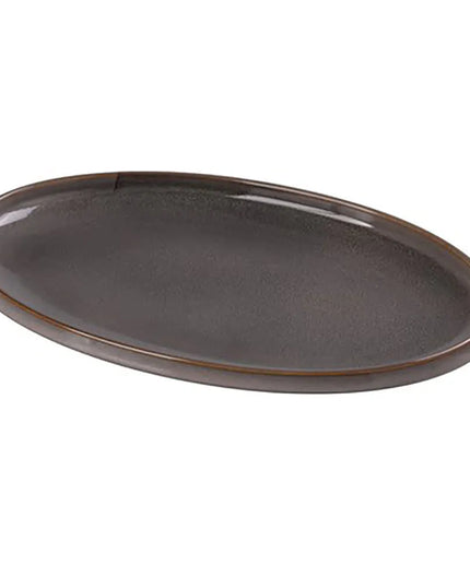 Đĩa Ăn Bầu Dục Yanco PK-314 - 35.6cm x 22.9cm, Gốm, Màu Xám