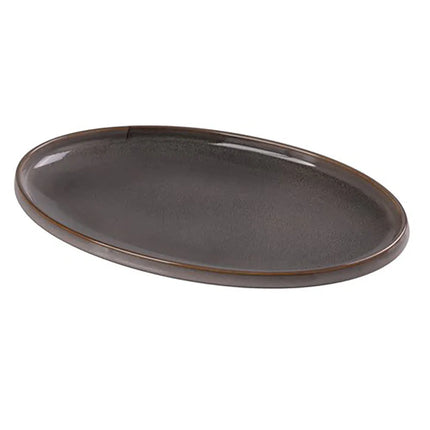Đĩa Ăn Bầu Dục Yanco PK-314 - 35.6cm x 22.9cm, Gốm, Màu Xám