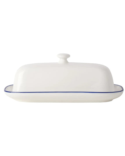 Đĩa Bơ Chữ Nhật Có Nắp Mikasa Hospitality 5297193 21.8 x 10.2 cm - Sứ, Viền Kẻ Xanh