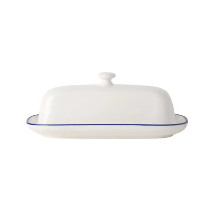 Đĩa Bơ Chữ Nhật Có Nắp Mikasa Hospitality 5297193 21.8 x 10.2 cm - Sứ, Viền Kẻ Xanh