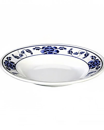 Đĩa Súp Tròn Thunder Group 1109TB Họa Tiết Hoa Sen 23.5 cm - Nhựa Melamine, Trắng/Xanh